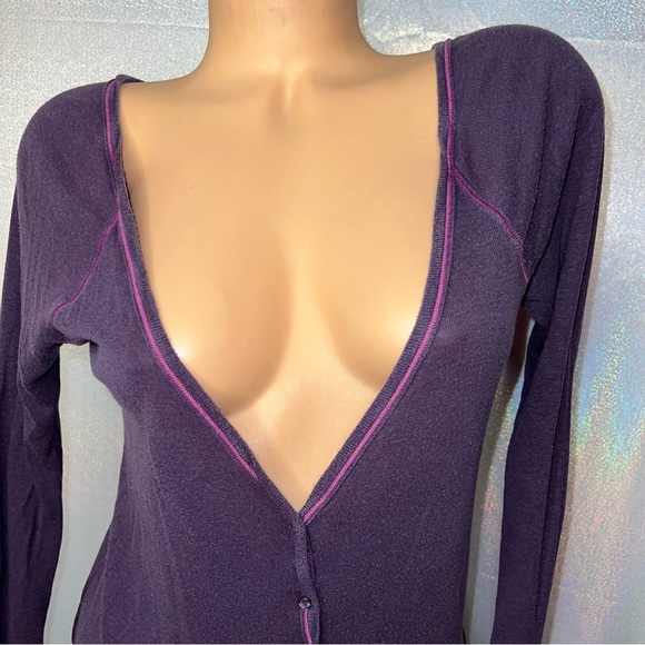 Lacoste cardigan purple pink button up logo silver emblem preppy cute vintage - Picture 3 of 7